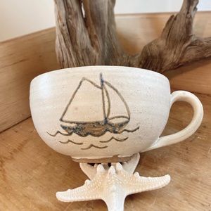 Beautiful Handmade Oversized Studio Pottery Sailboat Mug